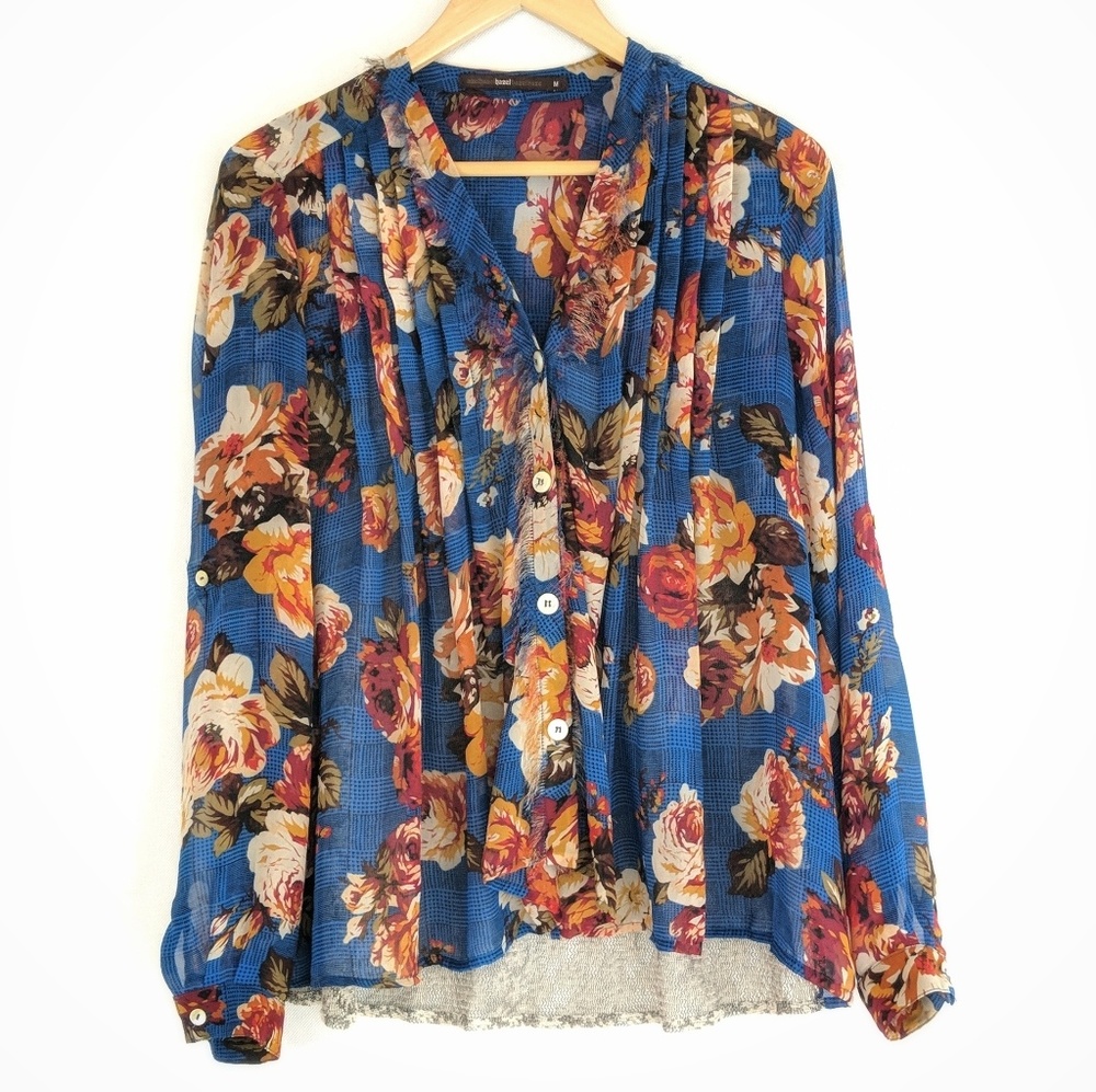 COPY - Hazel Women's Plaid Floral Lace Flowy Top Size M